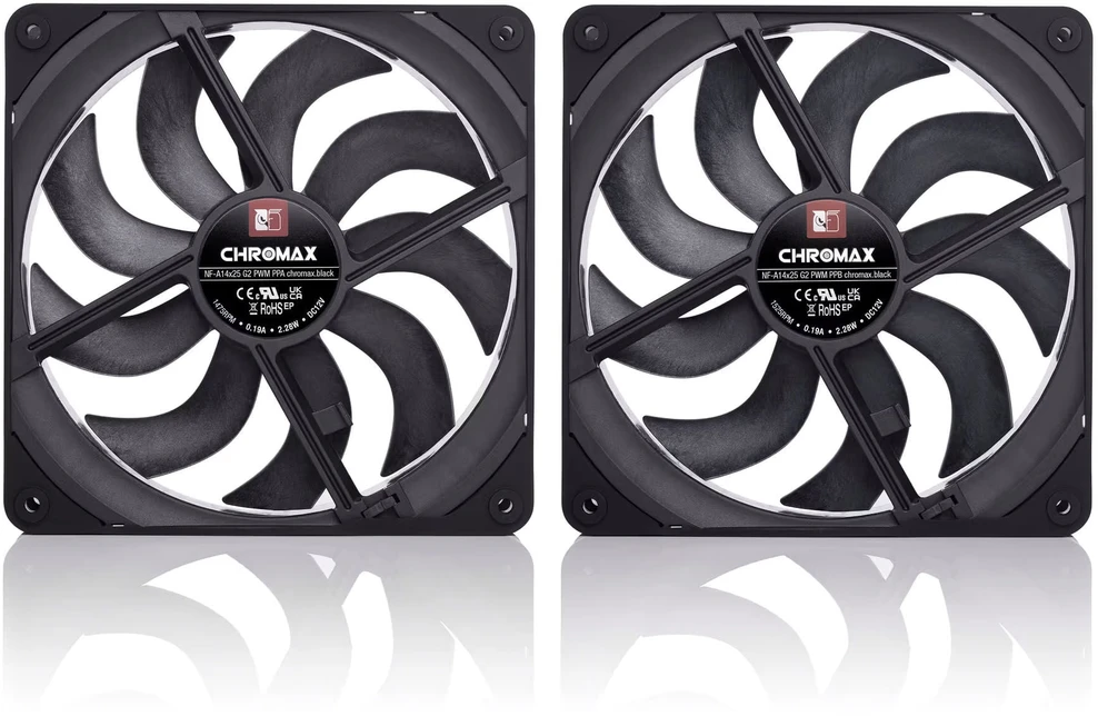 Noctua 140mm NF-A14x25 G2 PWM Sx2 PP chromax.juodas leidimas - dviejų ventiliatorių komplektas