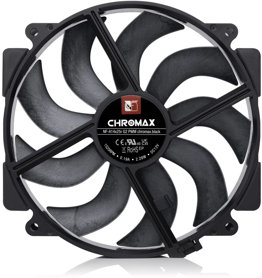 Noctua NF-A14X25r G2 PWM chromax.juodas fan, LCP – juodas, 140mm