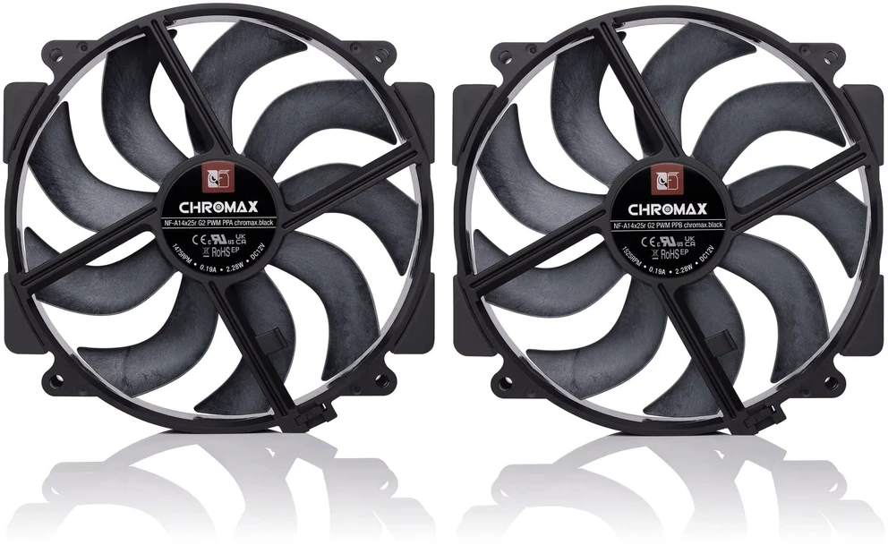 Noctua NF-A14X25r G2 PWM Sx2-PP chromax.juodas fan, LCP – juodas, 140mm, 2-pack