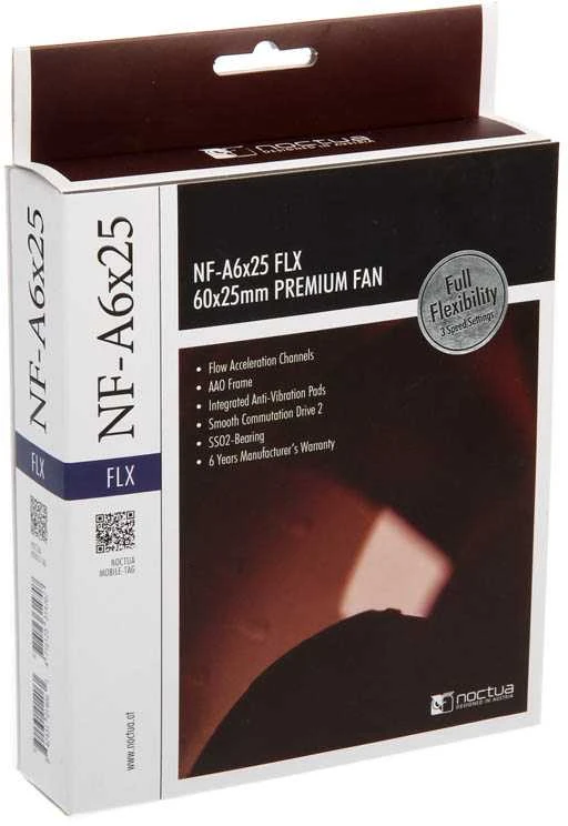Noctua NF-A6X25 FLX kompiuterio aušinimo sistema Klasės kompiuteris Ventiliatorius 6 cm Rudas