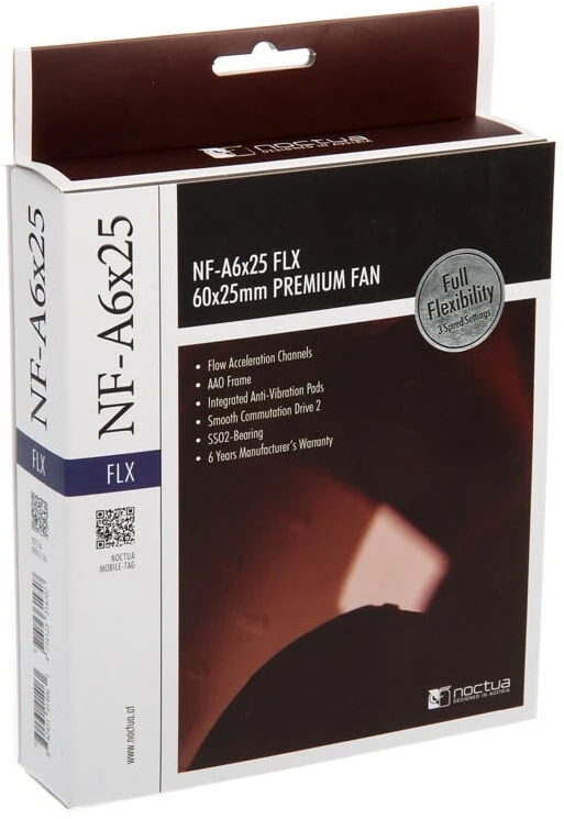 Noctua NF-A6X25 FLX kompiuterio aušinimo sistema Kompiuterio korpuso ventiliatorius 6 cm Ruda