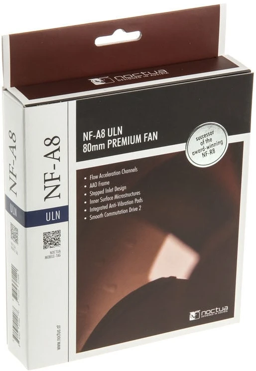 Noctua NF-A8 ULN computer cooling system Kompiuterio dėklas Fan 8 cm rusvai gelsvas, Brown