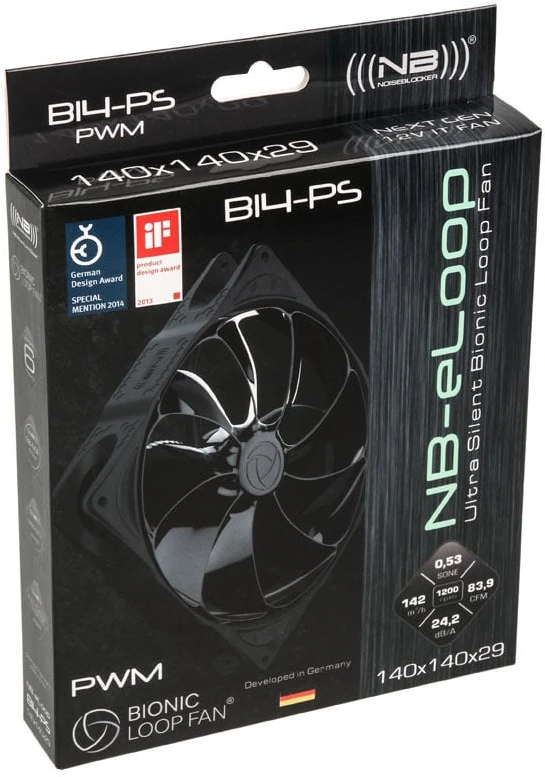 Noiseblocker NB-eLoop Fan B14-PS Juodas Edition - 140mm PWM, 3 pieces