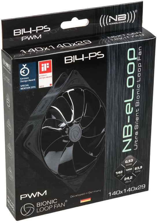 Noiseblocker Triukšmą slopinantis NB-eLoop ventiliatorius B14-PS Juodas leidimas – 140 mm PWM