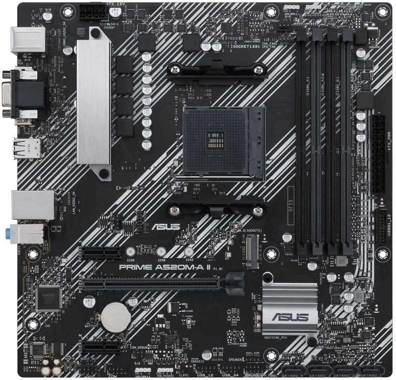 Pagrindinė plokštė ASUS PRIME A520M-A II/CSM AM4 A520/HDMI-DVI-VGA/M.2/ATX
