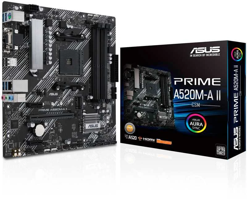 Pagrindinė plokštė ASUS PRIME A520M-A II/CSM AM4 A520/HDMI-DVI-VGA/M.2/ATX