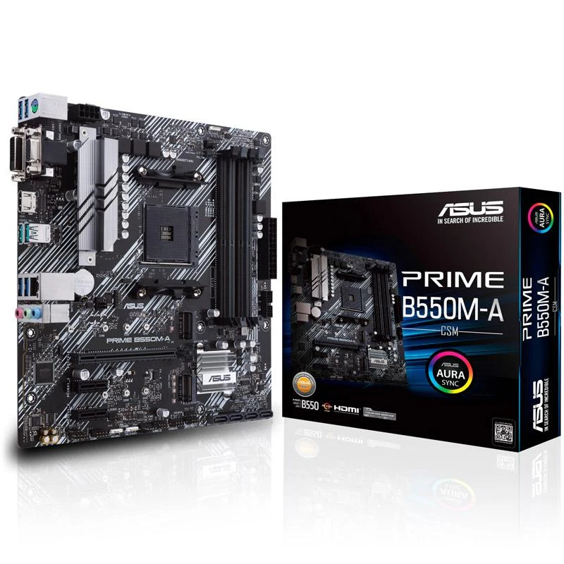 Asus PRIME B550M-A/CSM B550 – lizdas AM4 – pagrindinė plokštė/ Paruošta Ryzen™ 5000 serijai/VRM efektyviam radiatoriui/SafeSlot Core/PCIe 4.0-Ready/AURA SYNC RGB