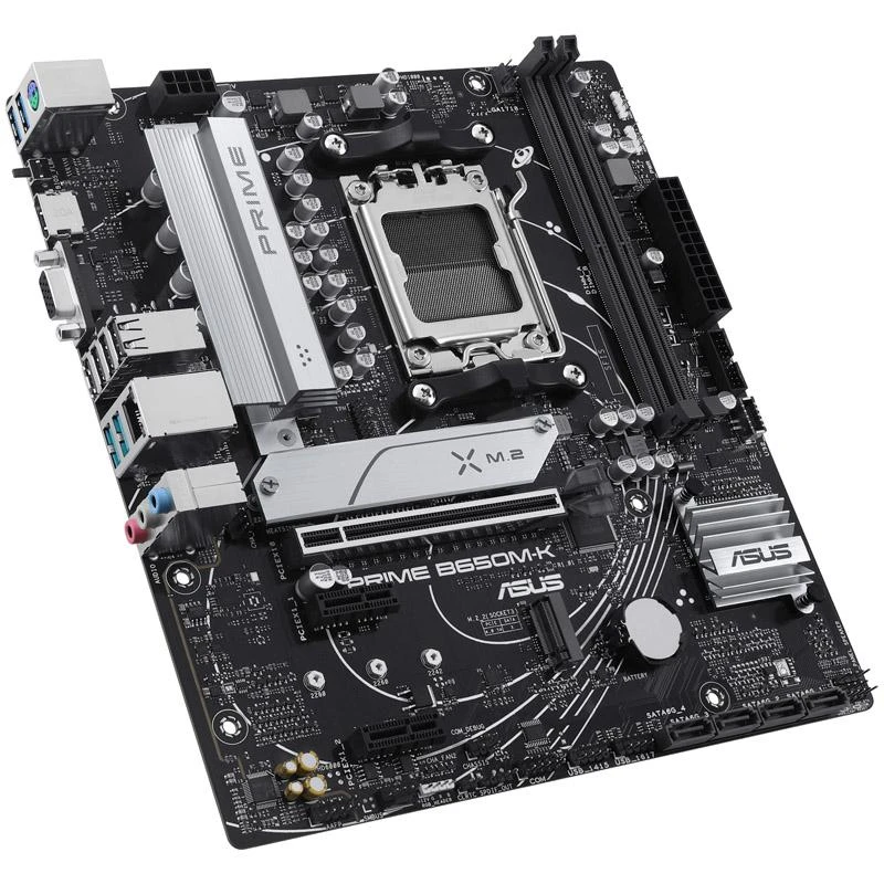 Pagrindinė plokštė Asus | PRIME B650M-K | Procesorių šeima AMD | Procesoriaus lizdas AM5 | DDR5 | Palaikomos standžiojo disko sąsajos SATA, M.2 | SATA jungčių skaičius 4