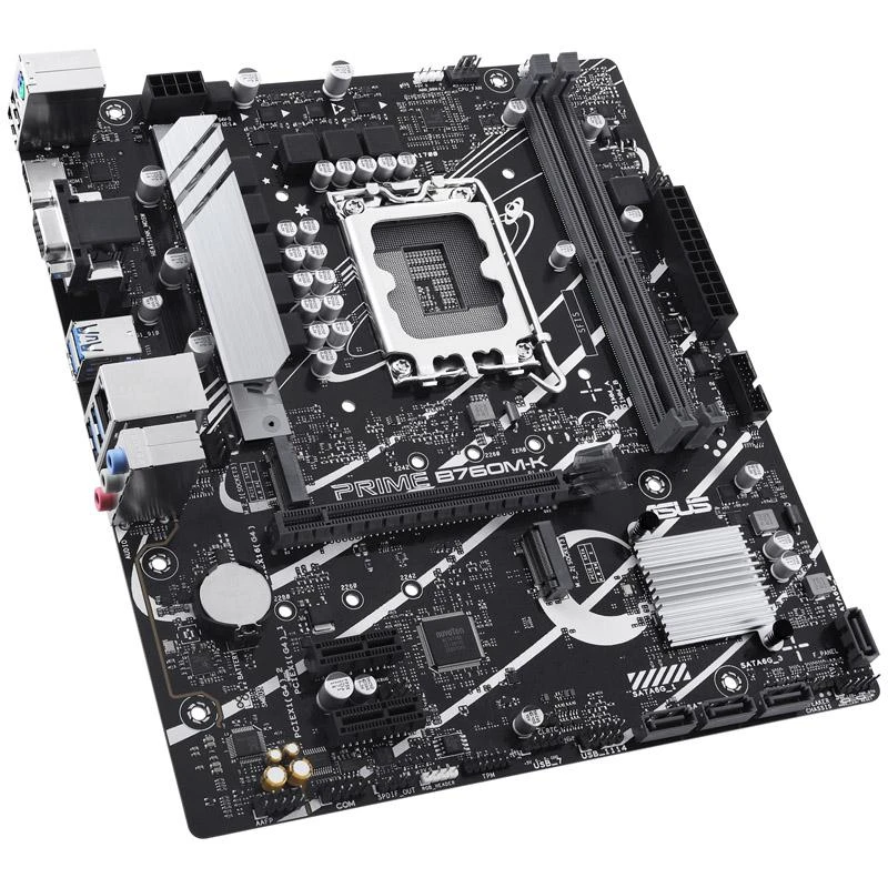 Pagrindinė plokštė „Asus PRIME B760M-K“ procesorių šeima „Intel“ procesoriaus lizdas LGA1700 DDR5 DIMM Atminties lizdai 2 Palaikomos standžiojo disko sąsajos SATA, M.2 SATA jungčių skaičius 4 Lustų rinkinys „Intel B760 mATX“