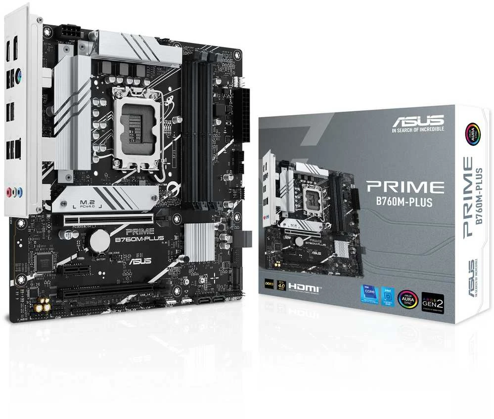 Pagrindinė plokštė ASUS PRIME B760M-PLUS | Asus | Procesorių šeima Intel B760 | Procesoriaus lizdas 1 x LGA1700 lizdas | 4 DIMM lizdai - DDR5, be ECC, on-chip ECC, nebuferiniai | Palaikomos standžiojo disko sąsajos SATA-600 (RAID), 2 x M.2 | SATA jungčių skaičius 4