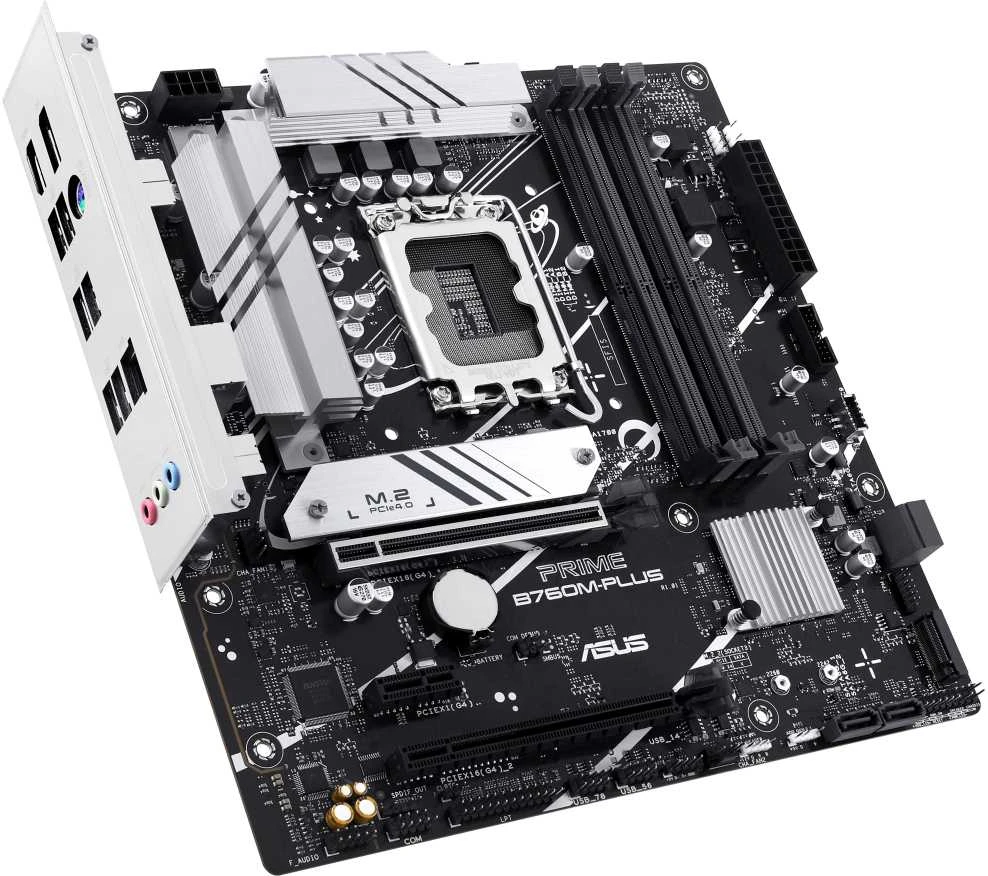 Pagrindinė plokštė ASUS PRIME B760M-PLUS | Asus | Procesorių šeima Intel B760 | Procesoriaus lizdas 1 x LGA1700 lizdas | 4 DIMM lizdai - DDR5, be ECC, on-chip ECC, nebuferiniai | Palaikomos standžiojo disko sąsajos SATA-600 (RAID), 2 x M.2 | SATA jungčių skaičius 4
