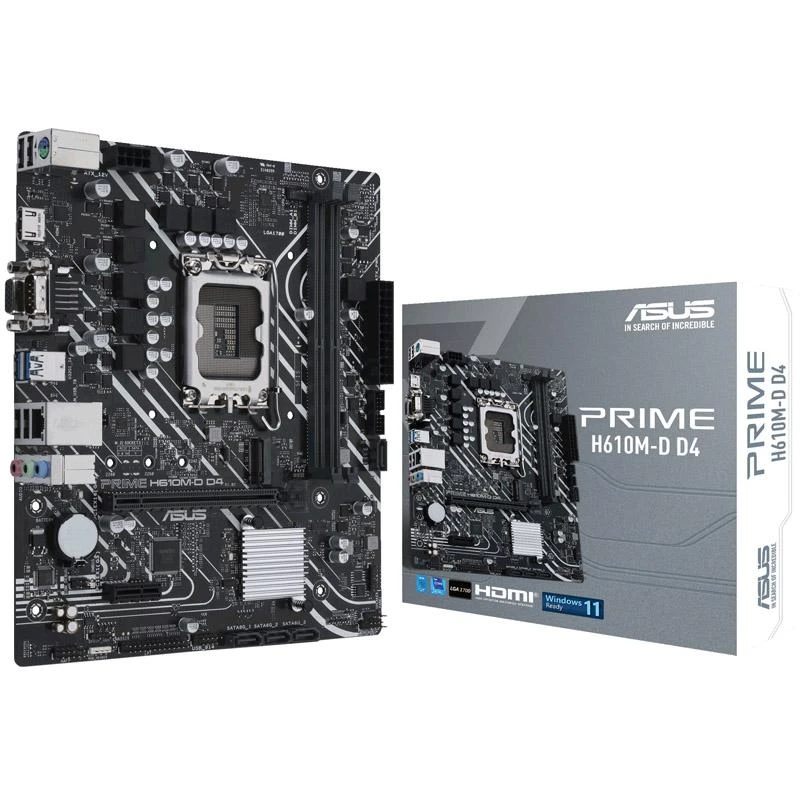 Pagrindinė plokštė Asus | PRIME H610M-D D4 | Procesorių šeima Intel | Procesoriaus lizdas LGA1700 | DDR4 DIMM | Atminties lizdai 2 | Palaikomos standžiojo disko sąsajos SATA, M.2 | SATA jungčių skaičius 4 | Mikroschemų rinkinys Intel H610 | mATX