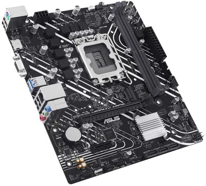 Pagrindinė plokštė „Asus“ | Procesorių šeima „Intel H610“ | Procesoriaus lizdas LGA1700 | 2 DIMM lizdai - DDR5, be ECC, nebuferiniai | Palaikomos standžiojo disko sąsajos SATA-600, 1 x M.2 | SATA jungčių skaičius: 4