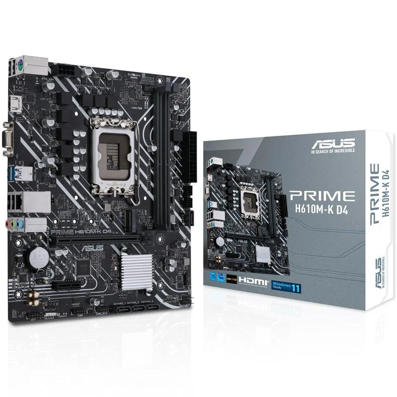 Pagrindinė plokštė Asus | PRIME H610M-K D4 | Procesorių šeima Intel | Procesoriaus lizdas LGA1700 | DDR4 DIMM | Atminties lizdai 2 | Palaikomos standžiojo disko sąsajos SATA, M.2 | SATA jungčių skaičius 4 | Mikroschemų rinkinys Intel H610 | mATX