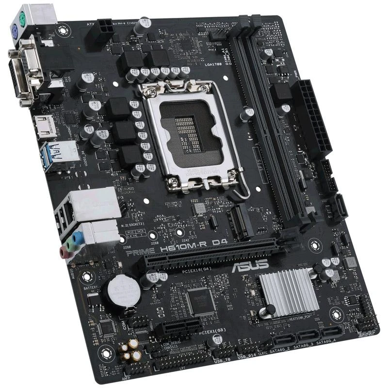 Pagrindinė plokštė Asus | PRIME H610M-R D4-SI | Procesorių šeima Intel | Procesoriaus lizdas LGA1700 | DDR4 DIMM | Atminties lizdai 2 | Palaikomos standžiojo disko sąsajos SATA, M.2 | SATA jungčių skaičius 4 | Lustų rinkinys Intel H610 | Mic-ATX