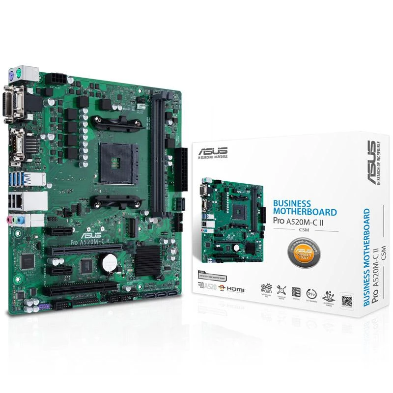 Pagrindinė plokštė ASUS PRO A520M-C II/CSM / AM5/DDR4/Micro-ATX