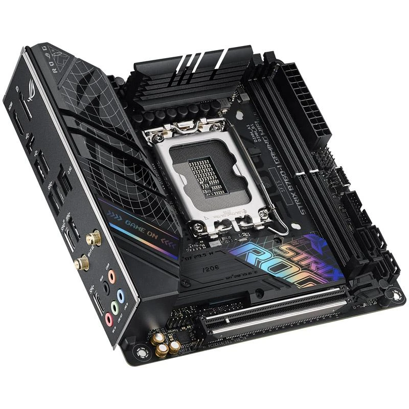 Pagrindinė plokštė ASUS Intel B760 Express / LGA1700 / Mini-ITX / Atmintis DDR5 / Atminties lizdai 2 / 1xPCI-Express 5.0 16x / 2xM.2 / 1xHDMI / 1xDisplayPort / 3xUSB 2.0 / 3xUSB 3.2 / 2xUSB-5  /  STRIXB760-IGAMINGWIFI