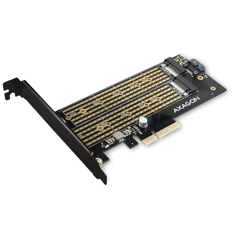 AXAGON PCEM2-D PCI-E 3.0 4x - DUAL M.2 SSD (NVMe + SATA), dual voltage, iki 110mm SSD