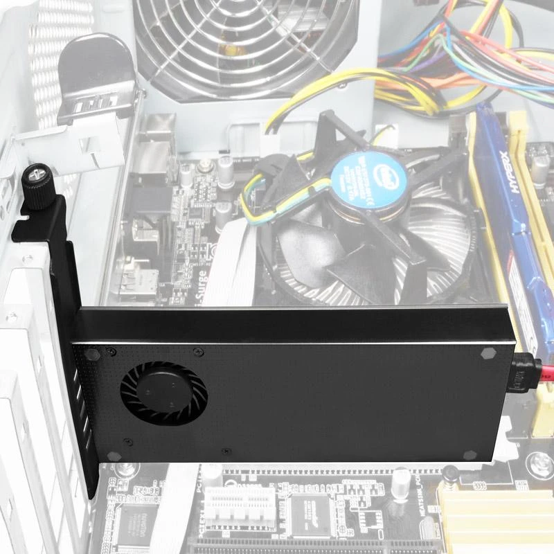 AXAGON PCEM2-DC PCI-E 3.0 4x - DUAL M.2 SSD (NVMe + SATA), dviguba įtampa, iki 110 mm SSD, ventiliatorius + radiatorius