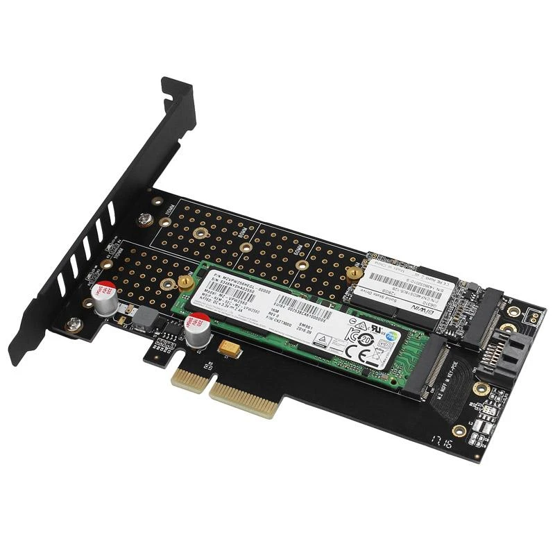 AXAGON PCEM2-DC PCI-E 3.0 4x - DUAL M.2 SSD (NVMe + SATA), dviguba įtampa, iki 110 mm SSD, ventiliatorius + radiatorius