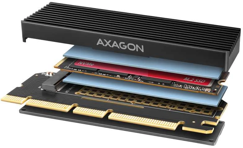AXAGON PCI-Express x16 adapteris su aušintuvu, skirtas NVMe M.2 SSD diskui prijungti prie kompiuterio | PCEM2-XS