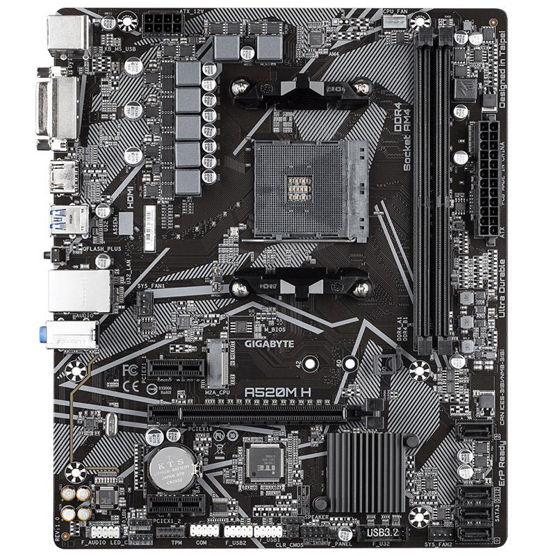 Pagrindinė plokštė Gigabyte | A520M H 1.0 | Processor family AMD | Processor socket AM4 | DDR4 DIMM | Atminties lizdai 2 | Chipset AMD A | Micro ATX