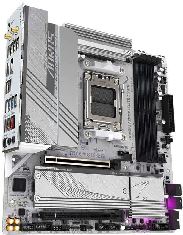 Pagrindinė plokštė Gigabyte Gigabaitas | B650M A ELITE AX ICE | Procesorių šeima AMD | Procesoriaus lizdas AM5 | DDR5 | Palaikomos standžiojo disko sąsajos SATA, M.2 | SATA jungčių skaičius 4