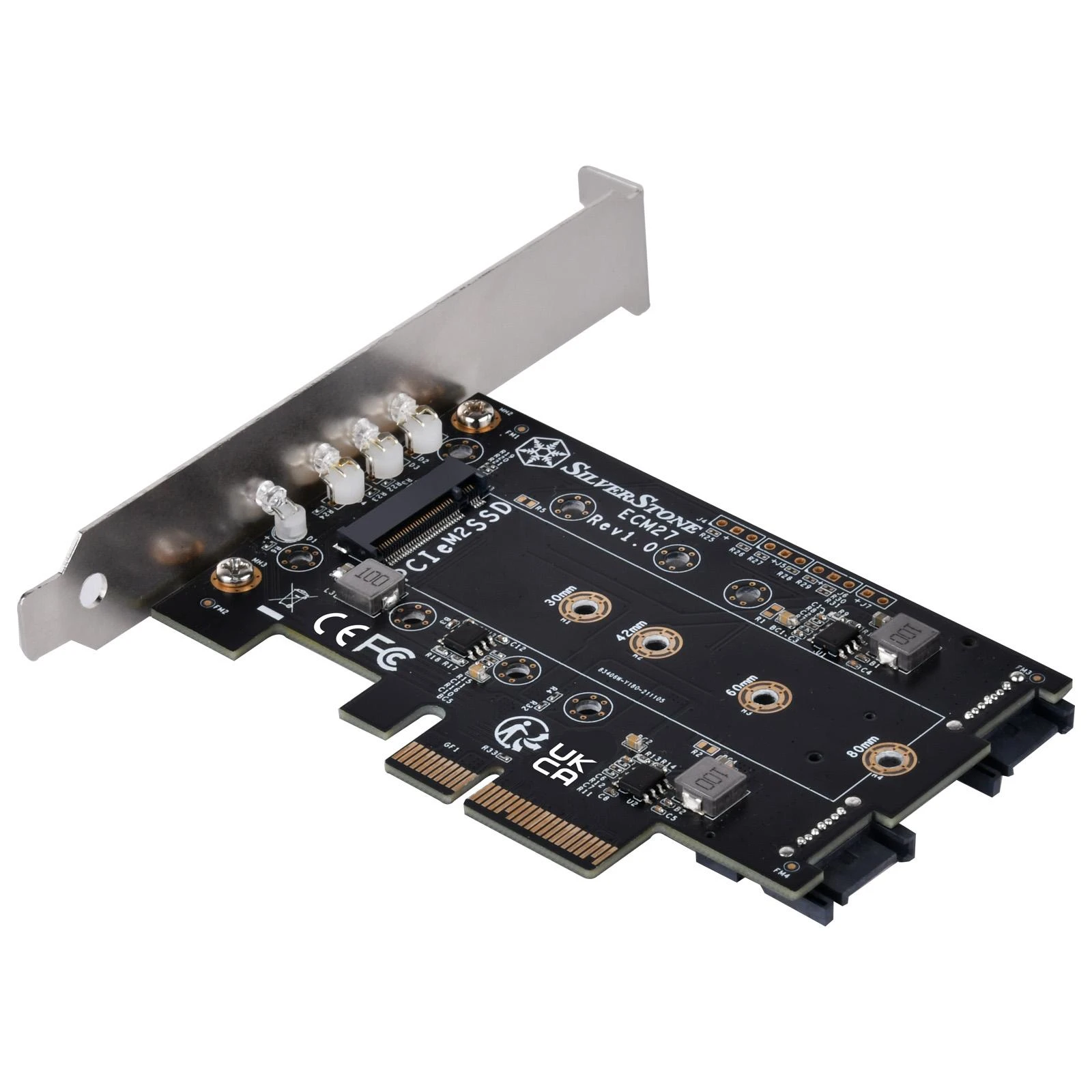 SilverStone Silverstone SST-ECM27 M.2 / SATA adapteris, PCIe 4.0, 1x M-Key, 2x SATA 6G – žemo profilio