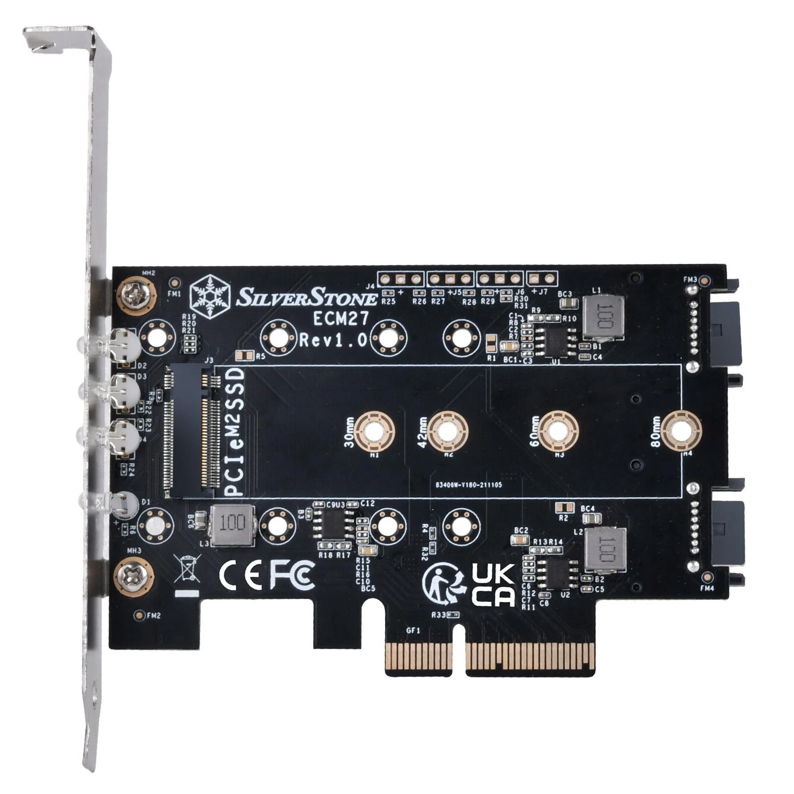 SilverStone Silverstone SST-ECM27 M.2 / SATA adapteris, PCIe 4.0, 1x M-Key, 2x SATA 6G – žemo profilio