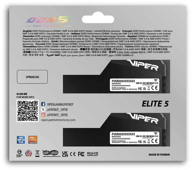 Patriot Viper Elite5 Ultra DDR5 96 GB (2x48GB) 6000MHz CL28 (VEU596G6028K)