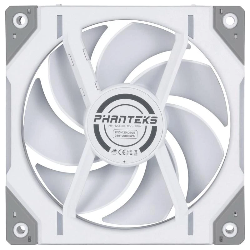 Phanteks D30 baltas 120mm ventiliatorius tiesioginis priekinis vaizdas
