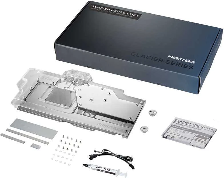 PHANTEKS Glacier G6000 STRIX GPU Vanduo Block, ASUS RX 6800/6900 Strix/TUF, D-RGB – sidabrinis