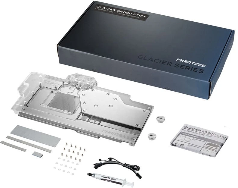 PHANTEKS Glacier G6000 STRIX GPU Vanduo Block, ASUS RX 6800/6900 Strix/TUF, D-RGB – sidabrinis