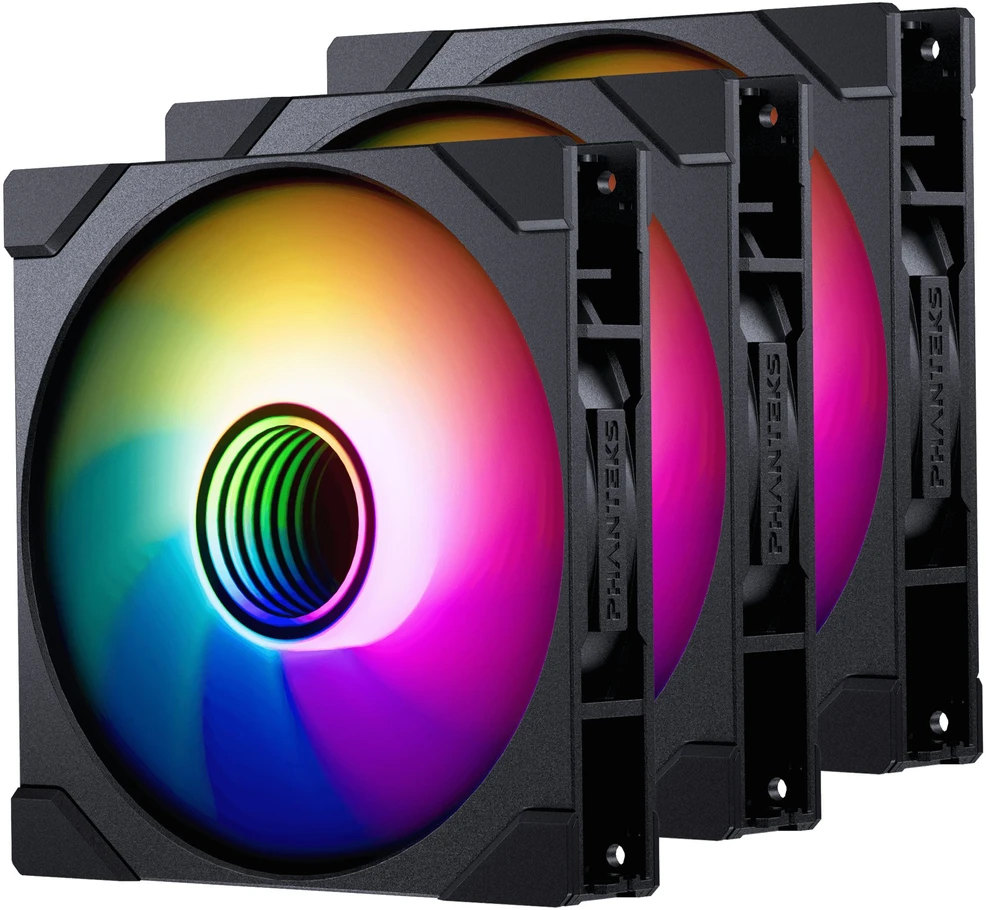 PHANTEKS M25 Gen2 PWM D-RGB korpuso ventiliatorius 3er-Pack – Reverse Blade, 140mm, juodos spalvos