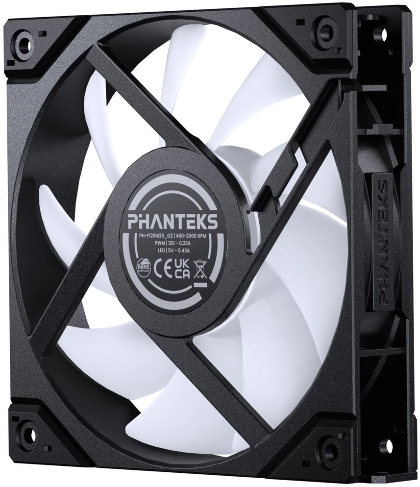 PHANTEKS M25 Gen2 PWM D-RGB korpuso ventiliatorius – Reverse Blade, 120mm, juodos spalvos