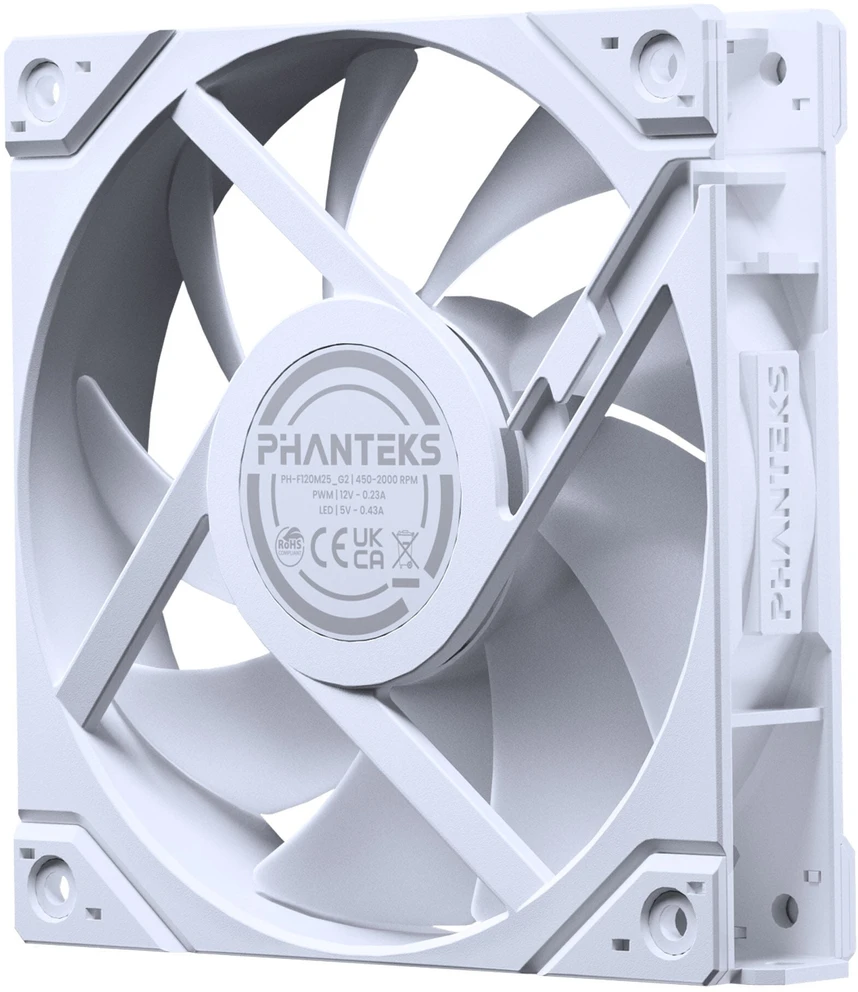 PHANTEKS M25 Gen2 PWM D-RGB korpuso ventiliatorius – Reverse Blade, 120mm, baltos spalvos
