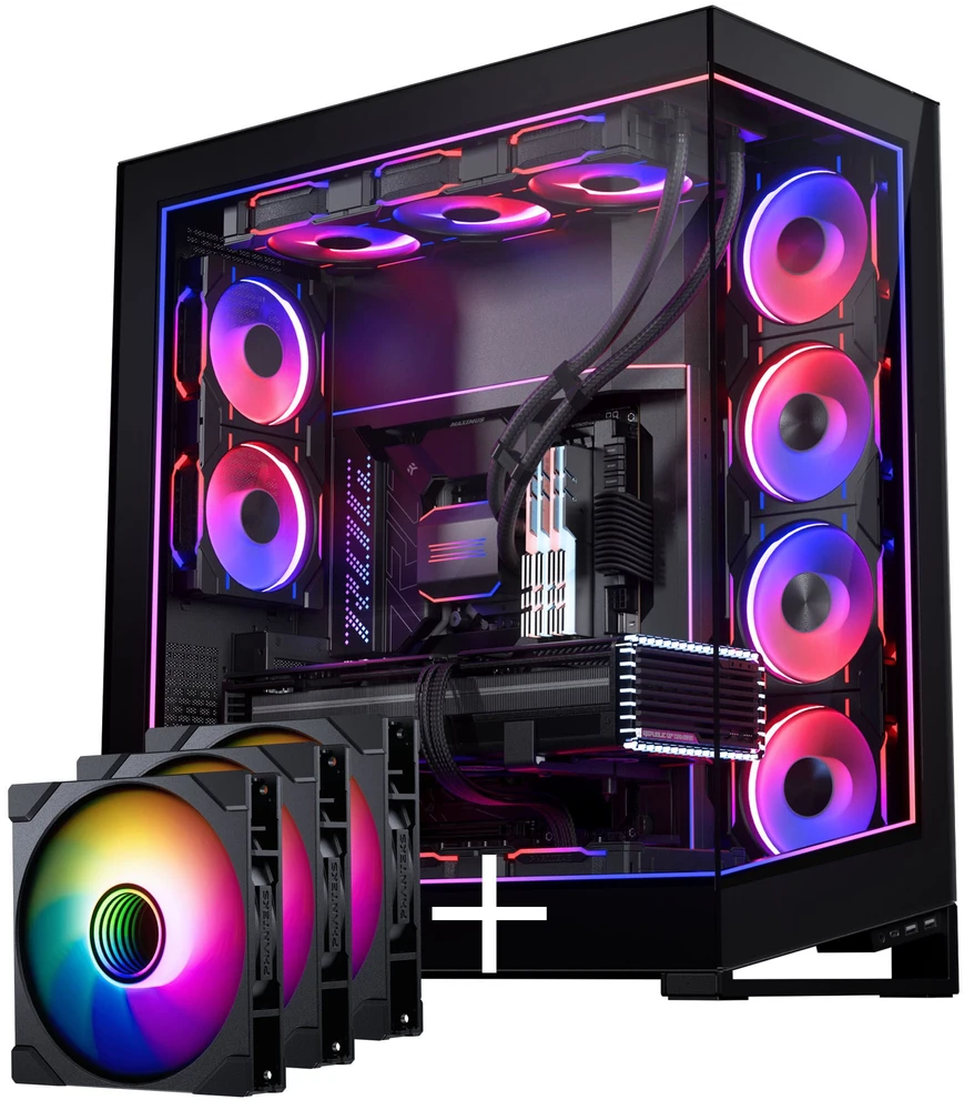 PHANTEKS NV Series NV7 E-ATX Case, Tempered Glass, ARGB- juodas + M25 Gen2 PWM D-RGB Fan 3-Pack - Reverse Blade, 140mm + DRGB Kit