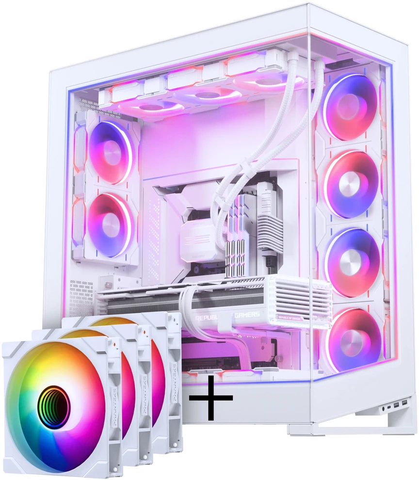 PHANTEKS NV Series NV7 E-ATX Case, Tempered Glass, ARGB - Baltas + M25 Gen2 PWM D-RGB Fan 3-Pack - Reverse Blade, 140mm + DRGB Kit