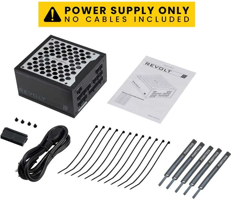 „Phanteks Revolt 1200W Platinum“, ATX 3.0, PCIe 5.0, pilnai modulinis – 1200 vatų, juodas