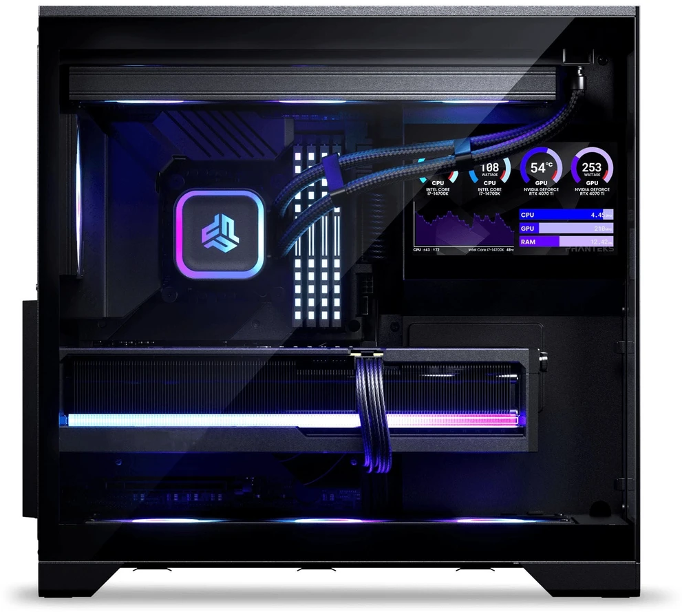 Phanteks XT V5 LCD PC Case, Mid-Tower, ATX, 7-Inch LCD, Tempered Glass – Juodas