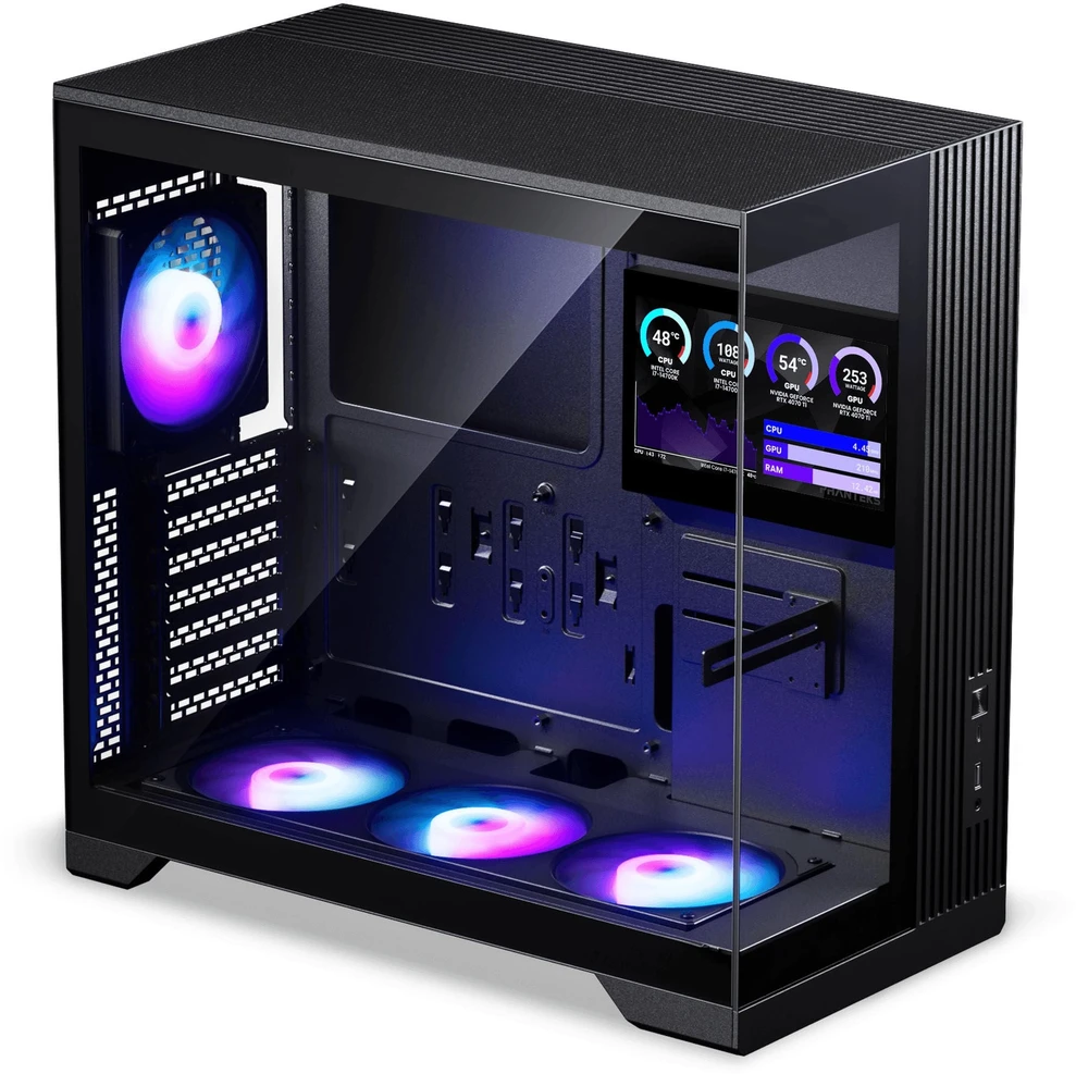 Phanteks XT V5 LCD PC Case, Mid-Tower, ATX, 7-Inch LCD, Tempered Glass – Juodas