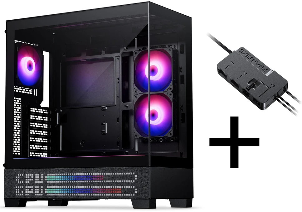 Phanteks XT View Matrix Case Bundle, Midi Tower, E-ATX, Tempered Glass + Nxlinq V2 HUB - Juodas
