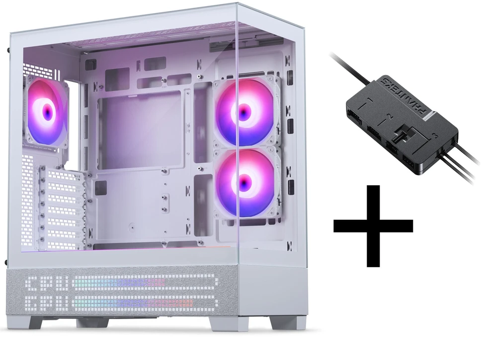 Phanteks XT View Matrix Case Bundle, Mid-Tower, E-ATX, Tempered Glass + Nxlinq V2 HUB - Baltas