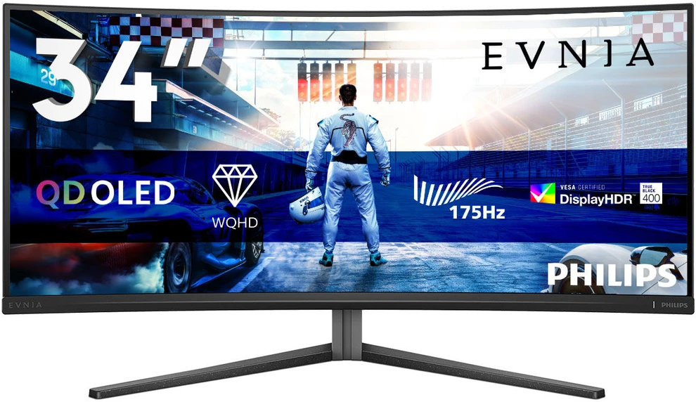 Monitorius Philips Evnia Curved Gaming Monitor, OLED 3440x1440, Juodas/Pilkas 34M2C6500/00
