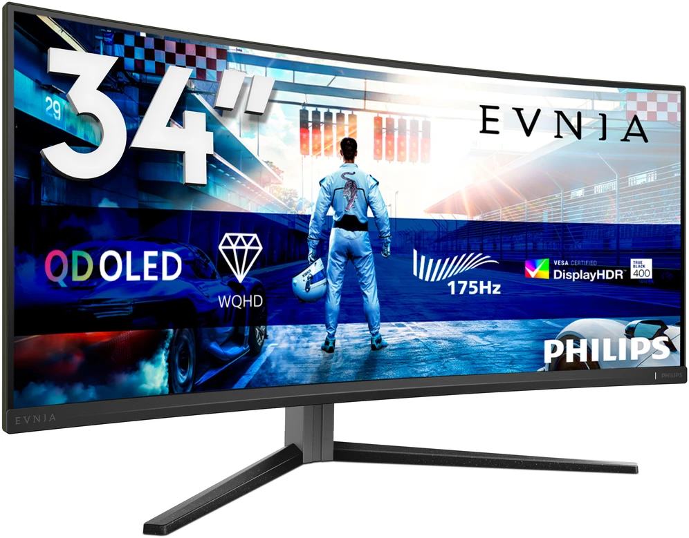 Monitorius Philips Evnia Curved Gaming Monitor, OLED 3440x1440, Juodas/Pilkas 34M2C6500/00