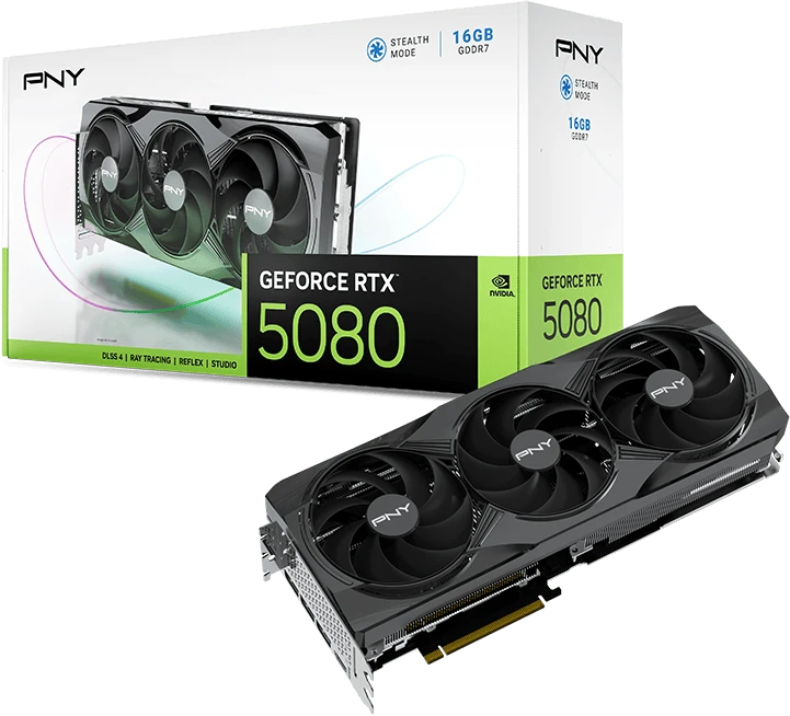 Vaizdo plokštė PNY GeForce RTX 5080 Triple Fan Grafikos plokštė, 16384 MB GDDR7