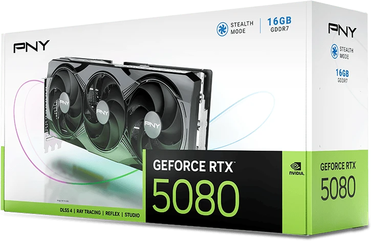 Vaizdo plokštė PNY GeForce RTX 5080 Triple Fan Grafikos plokštė, 16384 MB GDDR7