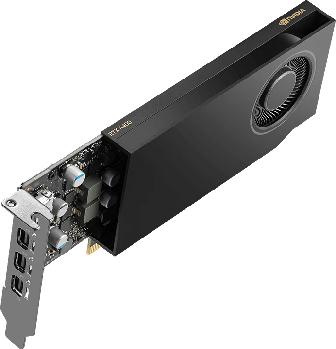 PNY NVIDIA A400 4GB žemo profilio OEM versija, PCI-Express 3.0 x16, LP, 4 GB GDDR6 64 bitų, 3x Mini DP 1.4, 1x ATX laikiklis