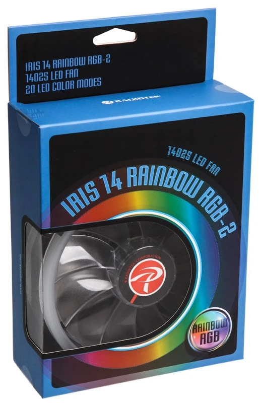 Raijintek IRIS 14 Rainbow RGB LED korpuso ventiliatoriai, 2-Part Set su valdikliu – 140mm