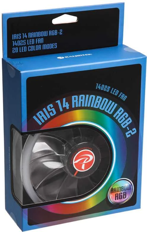 Raijintek IRIS 14 Rainbow RGB LED korpuso ventiliatoriai, 2-Part Set su valdikliu – 140mm